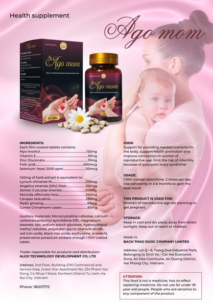 AGO MOM - nourishes eggs, prevents miscarriage, increases fertility, reduces infertility in PREGNANT women after 30 days .Treatment: Infertility, fibroids, polycystic, endometriosis, fallopian tube blockage, miscarriage, weak sperm..